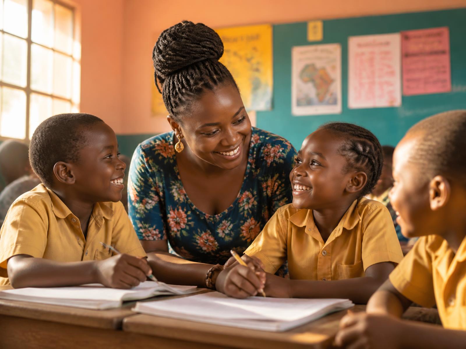 African students learning together in a modern classroom